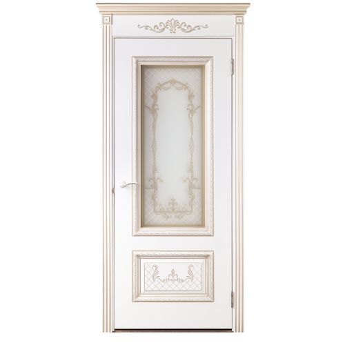 МЕЖКОМНАТНАЯ ДВЕРЬ УНИК ДУЭТ БЕЛАЯ ЭМАЛЬ/БЕЛОЕ ЗОЛОТО СО СТЕКЛОМ