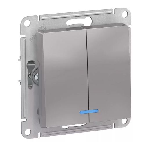 А387 Выкл 2 кл с инд 10А с/у б/рамки "ATLAS" алюминий