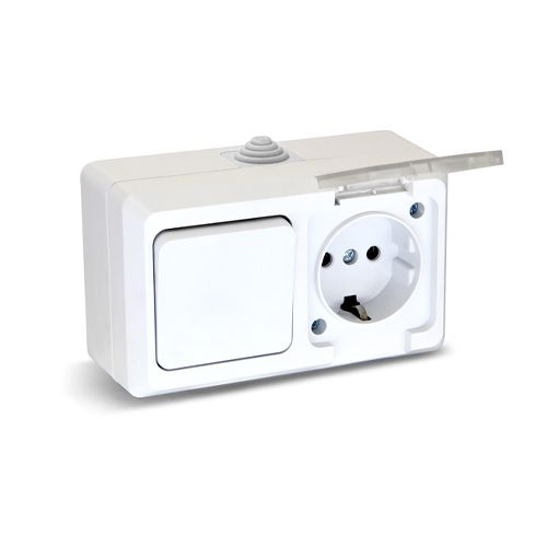 Выключатель+Розетка з/к о/у с прозрачной крышкой белый IP54 UNIT TERRA