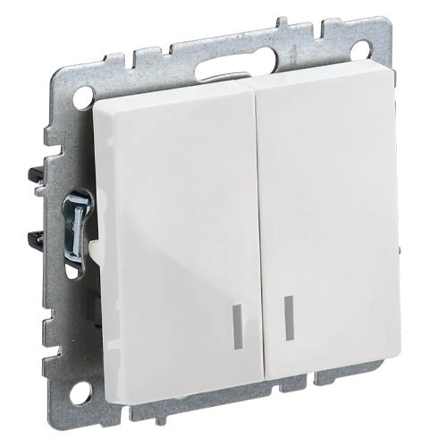 BRITE Выключатель 2-клавишный с индикацией 10А ВС10-2-1-БрБ белый IEK