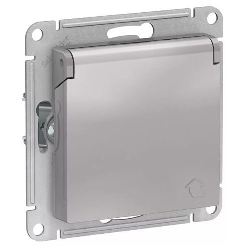Роз. с з/к з/ш с крышкой 16А IP20 механизм алюминий ATLASDESIGN